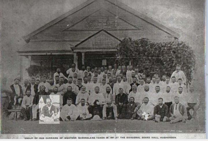 Photograph of a group of men in Hughenden in 1891. James McPherson is seated in the front row.